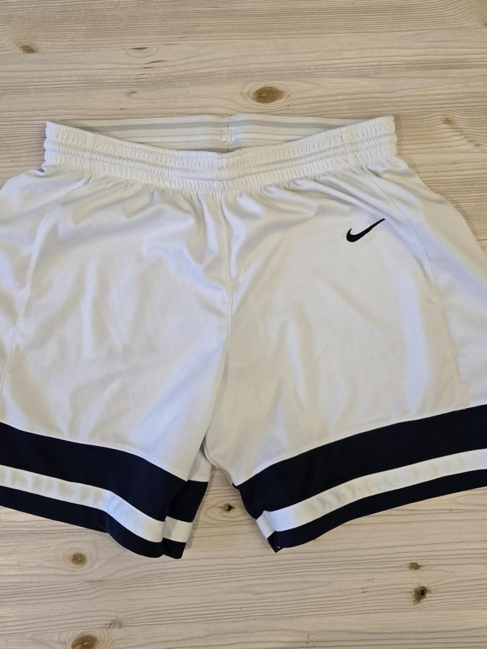 Nike Men’s White Athletic Shorts with Black Stripe Hem
